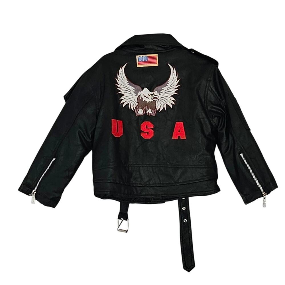 Outdoor Habitat Kids 4T Motorcycle Jacket Faux Leather NWOT Black Eagle USA